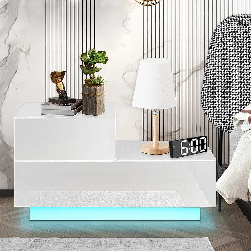 Lilly Modern LED Light Nightstand w/2 Drawers, White