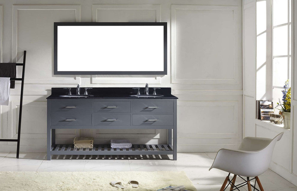 Virtu Caroline Estate 72" Double Bathroom Vanity, Gray, Faucet and Mirror