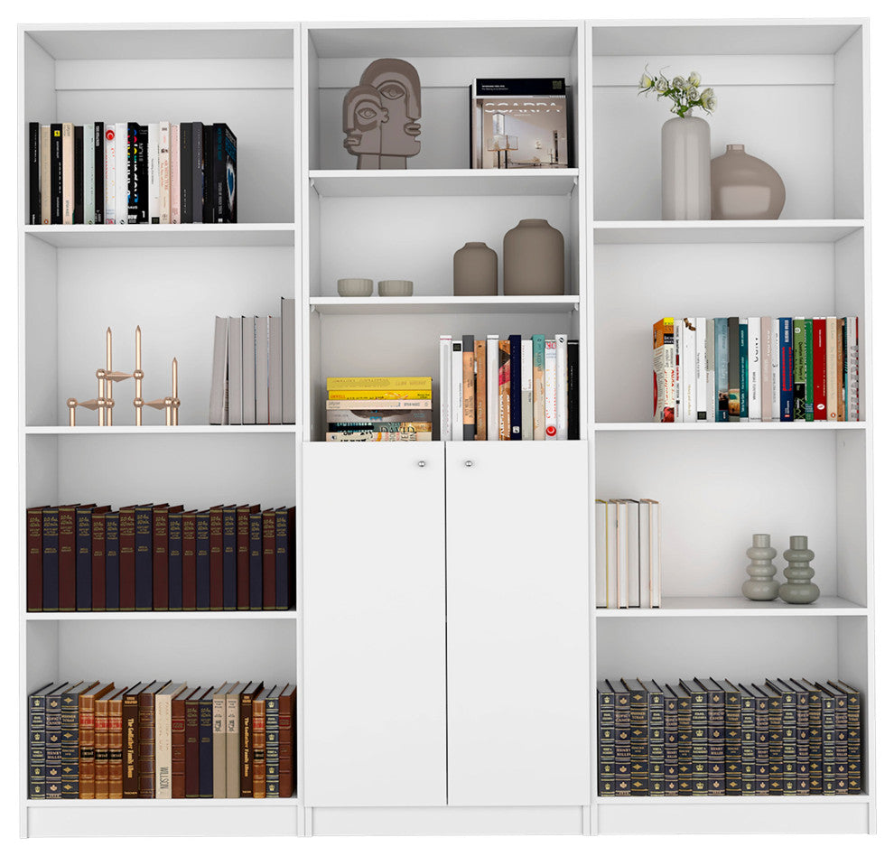Oasis 3 Piece Living Room Set with 3 Bookcases, White