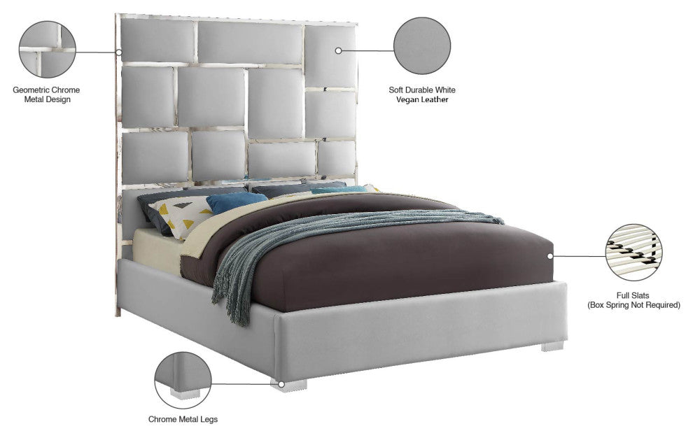 Milan Faux Leather Bed, White, Queen