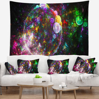 Multi Color Fractal Spherical Bubbles Abstract Wall Tapestry, 60"x50"