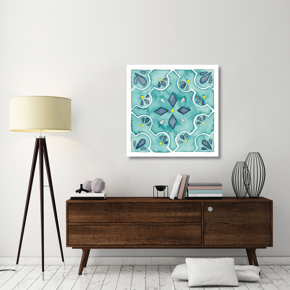"Garden Getaway Tile II Teal" Digital Paper Print by Laura Marshall, 38"x38"