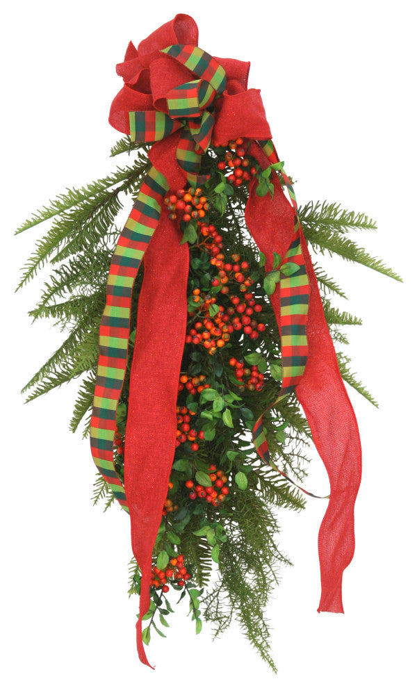 Red Berries and Cedar with Plaid Ribbon Swag (Min pack 2)