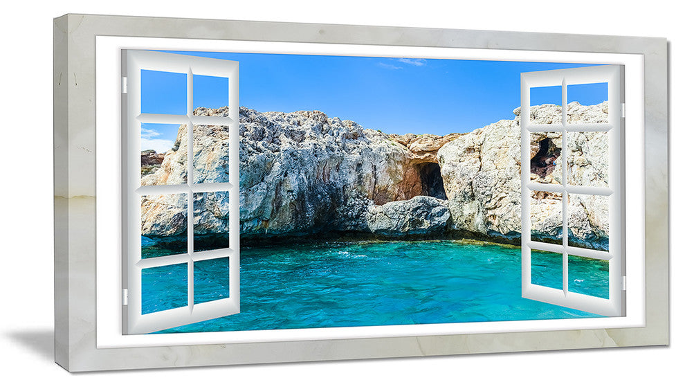 "Window Open To Sunny Summer Sea" Seashore Wall Art, 32"x16"