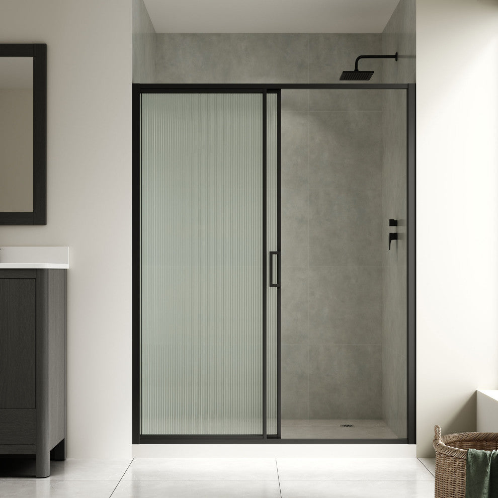 Stanford Sliding Fluted Alcove Shower Door, Black, Fluted Glass, 60"