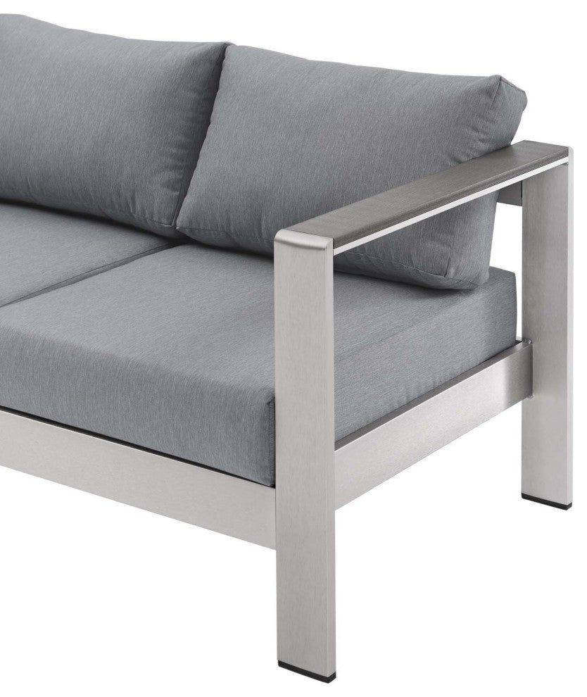 Lounge Sofa, Aluminum, Metal, Silver Gray, Modern, Outdoor Patio Bistro