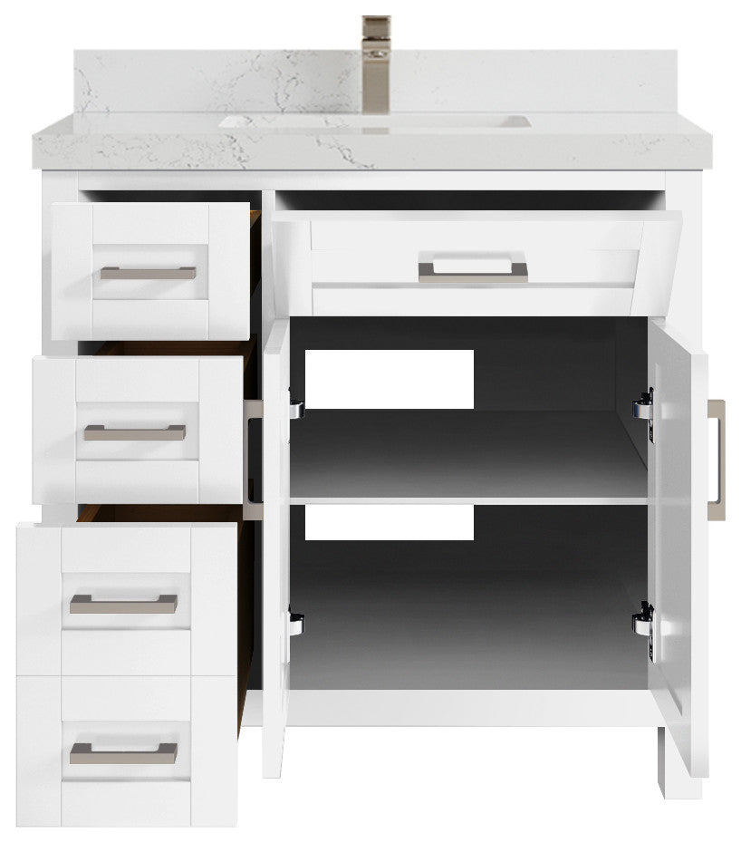 Cambridge 36 Center Sink Bath Vanity in White 2" Empira Quartz