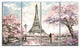 Eiffel with Pink Flowers, Landscape Canvas Art Print, 48"x28", 4 Panels