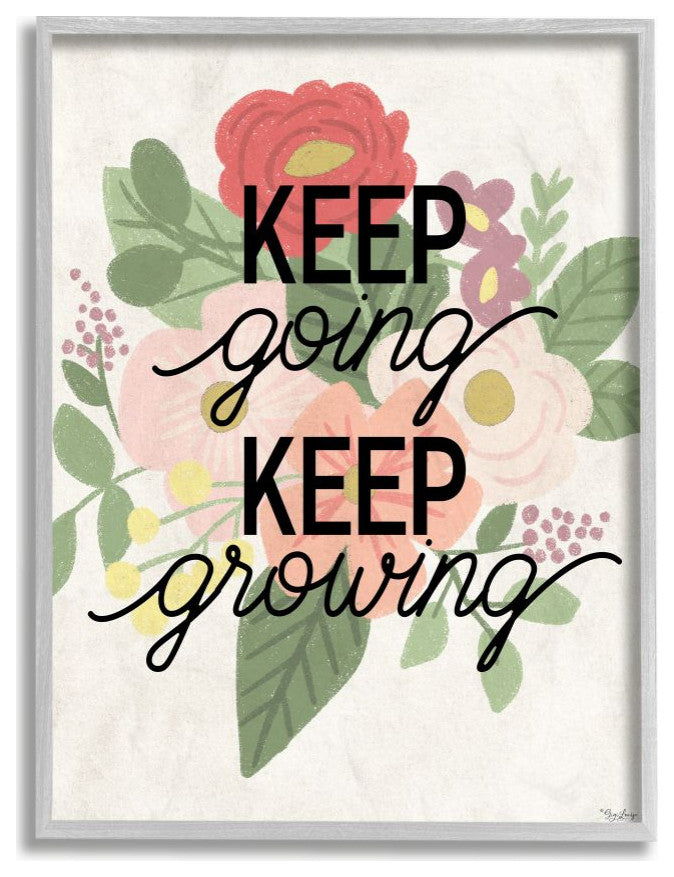 Keep Growing Flower Drawing Inspiring Word Design, 11"x14"