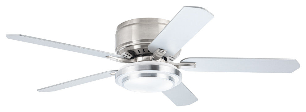 52-inch Modern Satin Nikel Flush Mount Ceiling Fan with Light