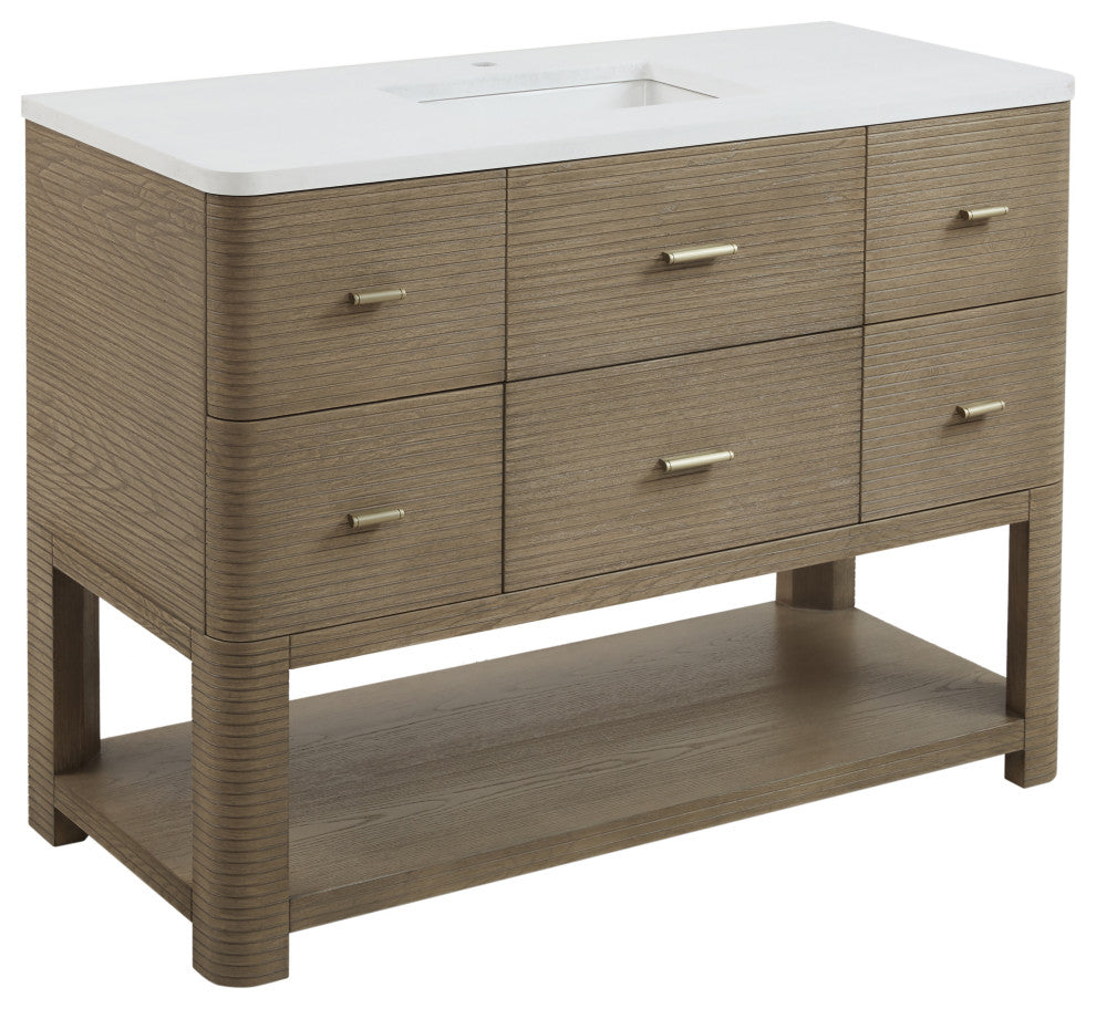 Lucian Bath Vanity, Pebble Oak, 48, White Zeus