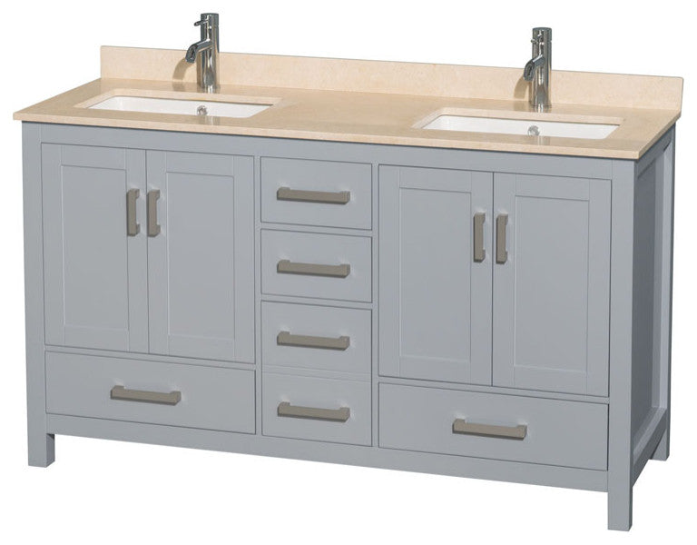 Wyndham WCS141460DGYIVUNSMXX 60 inch Vanity in Gray with Ivory Marble and Square