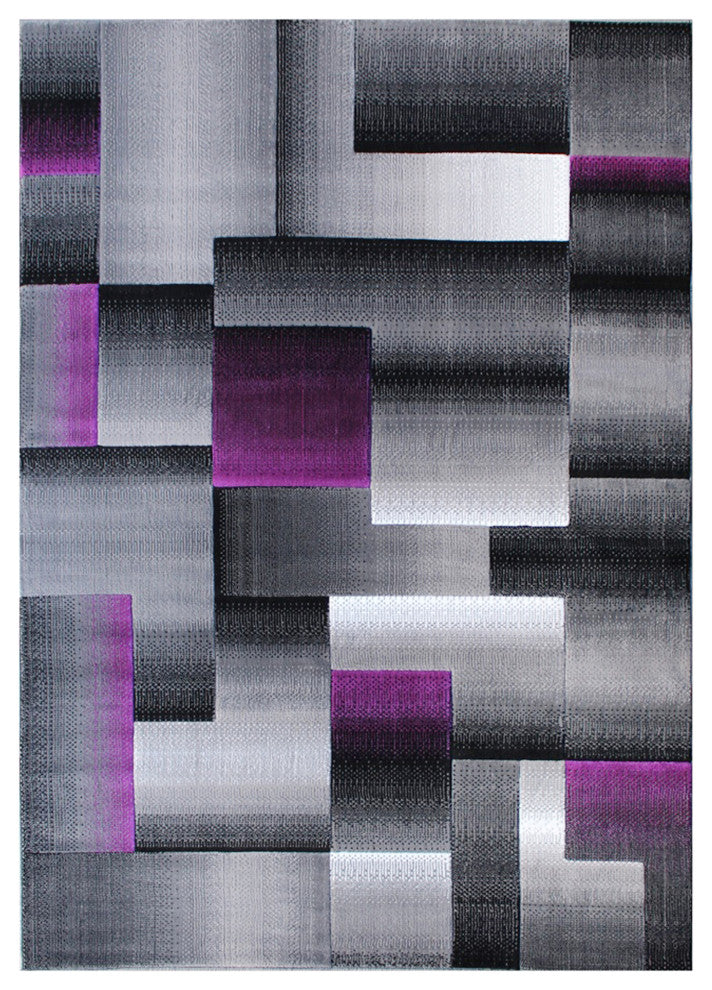 Angie Collection Rectangle 6'' x 9'' Blocked Area Rug, Purple