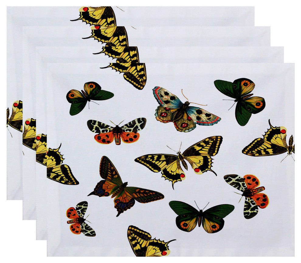 18"x14" Butterflies, Animal Print Placemat, White, Set of 4