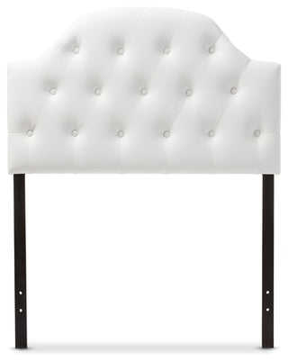 Morris White Faux Leather Button-Tufted Scalloped Twin Size Headboard
