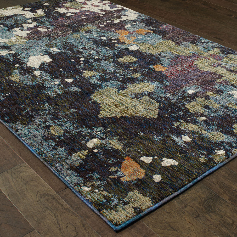 Elements Mottled Stone Navy/Green Area Rug, 1'10"x3'2"