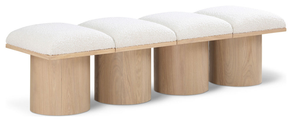 Pavilion Boucle Fabric Upholstered 4-Piece Modular Bench, Cream, Natural Finish