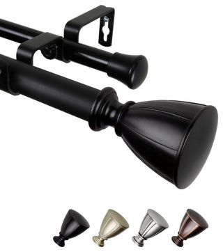 Maja 1" Double Curtain Rod, Black, 66-120"