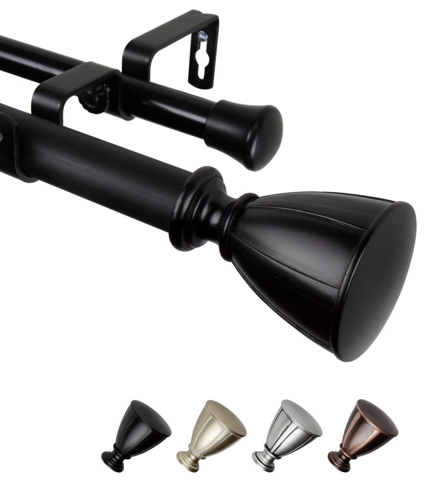 Maja 1" Double Curtain Rod, Black, 66-120"