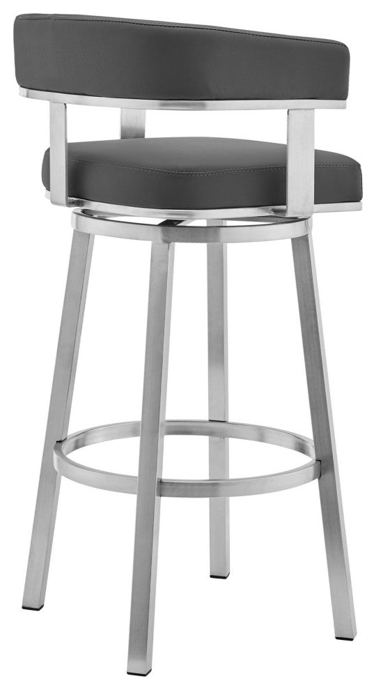 Benzara BM282116 Counter Height Dining Table Set, Round Glass Top, Gray Silver