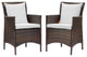 Side Dining Chair Armchair, Set of 2, Rattan, Wicker, Brown White, Outdoor