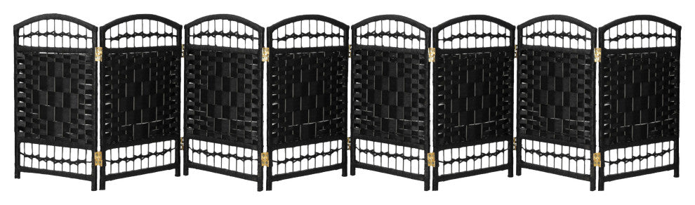 2 ft. Short Fiber Weave Room Divider Black 8 Panels