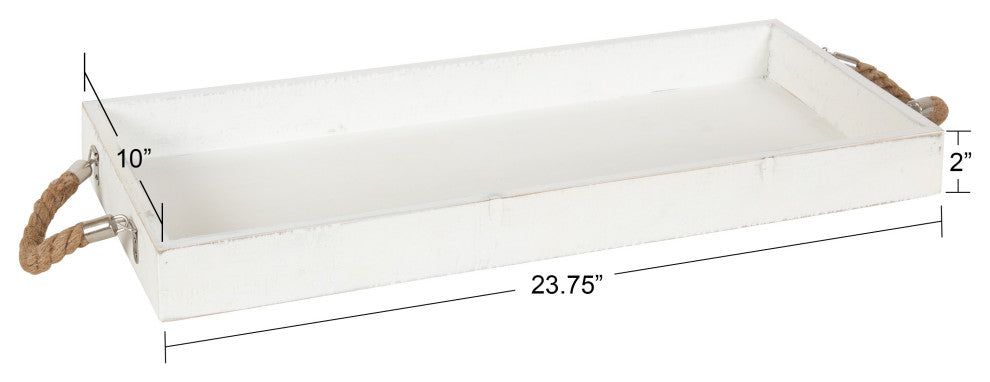 Bayville Wooden Decorative Tray, White, 10"x24"