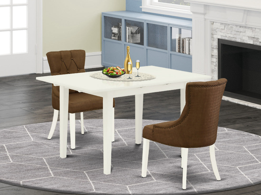 3Pc Kitchen Set, 2 Parson Chairs, Butterfly Leaf Kitchen Table, Linen White