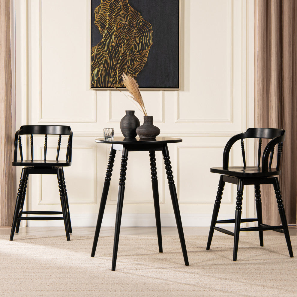 Breda 25" Round Counter-Height Bistro Dining Table With Spindle Legs, Black
