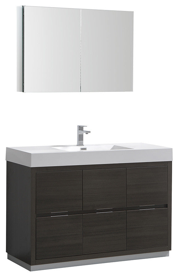 Valencia 48" Gray Oak Free Standing Vanity Set, Cabinet, Faucet FFT9151CH