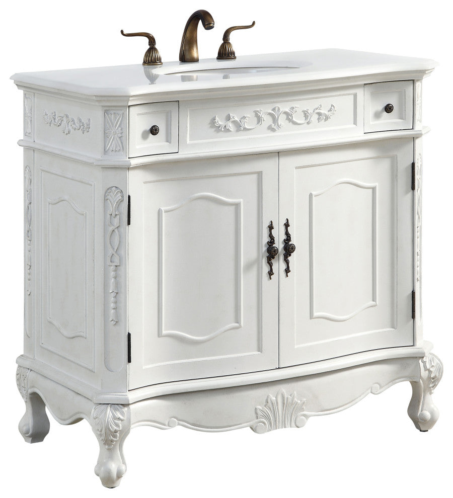 Bathroom Vanity, Antique White, 36", Single Sink