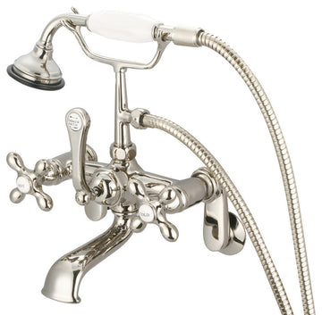 Vintage Classic Wall Mount Tub Faucet With Handshower, Polished Nickel Pvd Finis