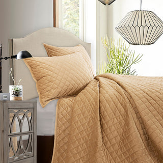 Velvet Diamond Quilt Set, Full/Queen, Gold, 3 Piece