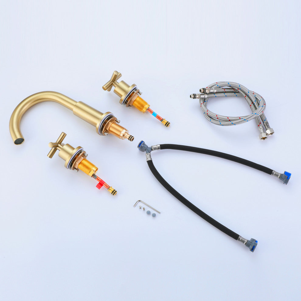 Deck Mounted Dual Handle Widespread Bathroom Faucet, Brushed Gold