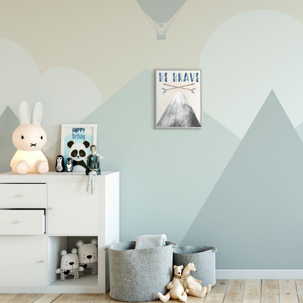 Inspirational Be Brave Text Mountain Arrows Grey Blue,1pc, each 11 x 14