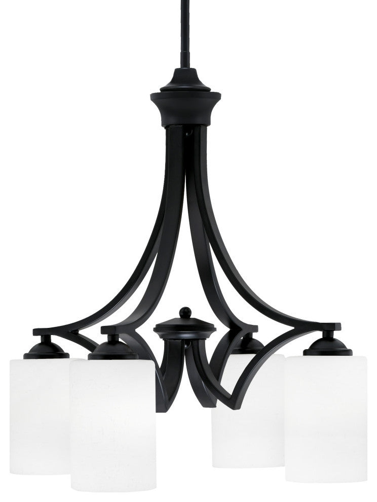 Zilo Downlight, 4 Light, Chandelier, Matte Black Finish, 4" White Muslin Glass