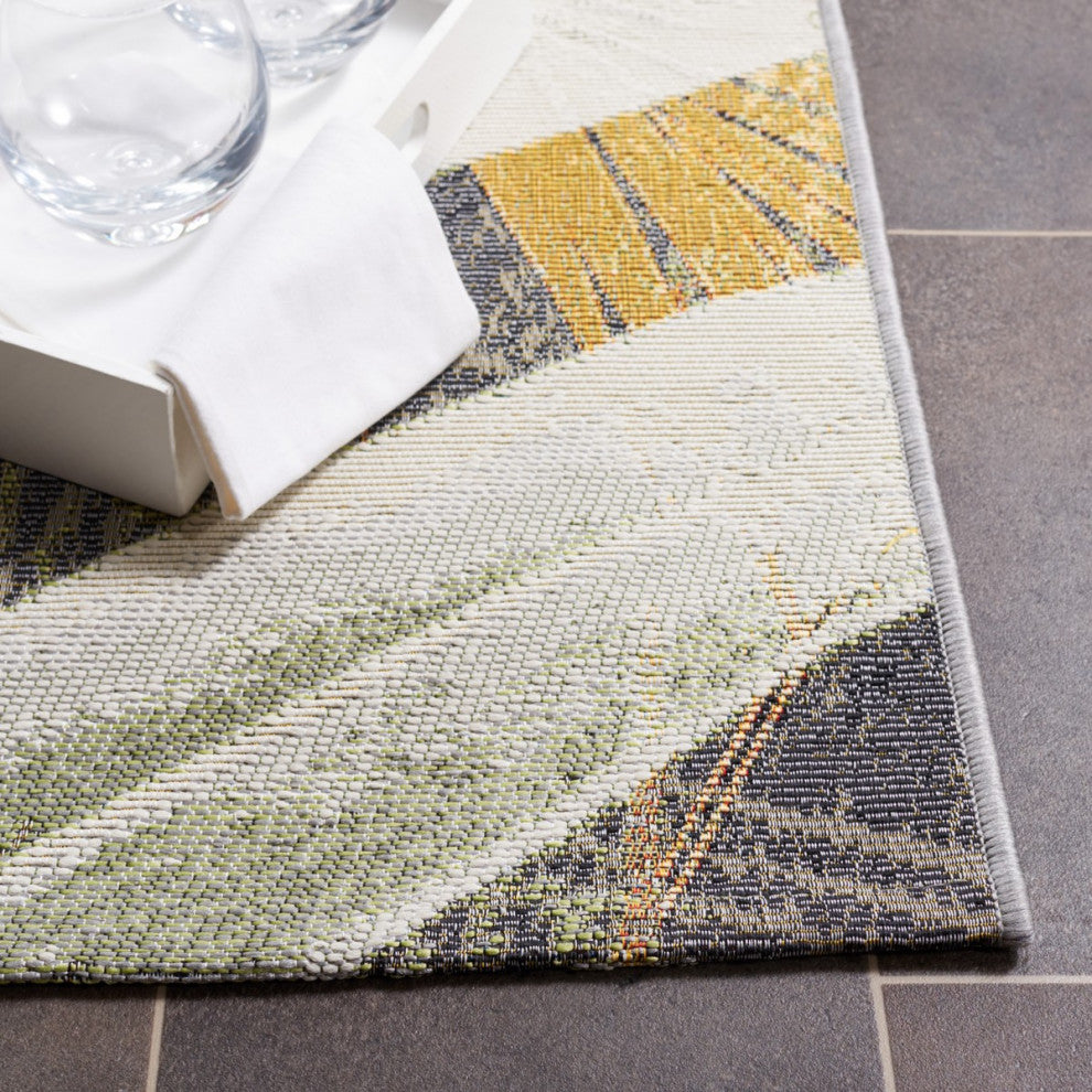 Safavieh Barbados Collection Indoor-Outdoor, BAR549 Rug, Black/Green/Gold, 6'6" Square