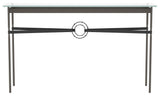 Equus Console Table, Dark Smoke Finish - Black Accents - Black Leather Strap