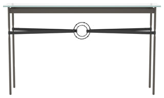 Equus Console Table, Dark Smoke Finish - Black Accents - Black Leather Strap