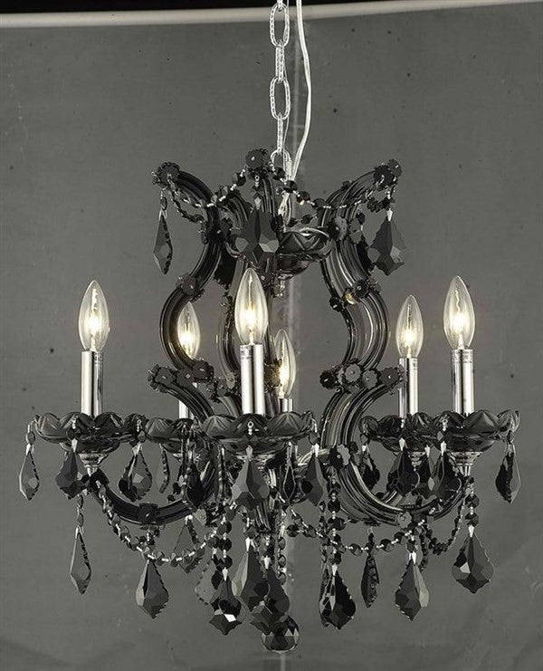 Elegant Maria Theresa Dining Room Light, Black Finish With Royal Cut Crystal