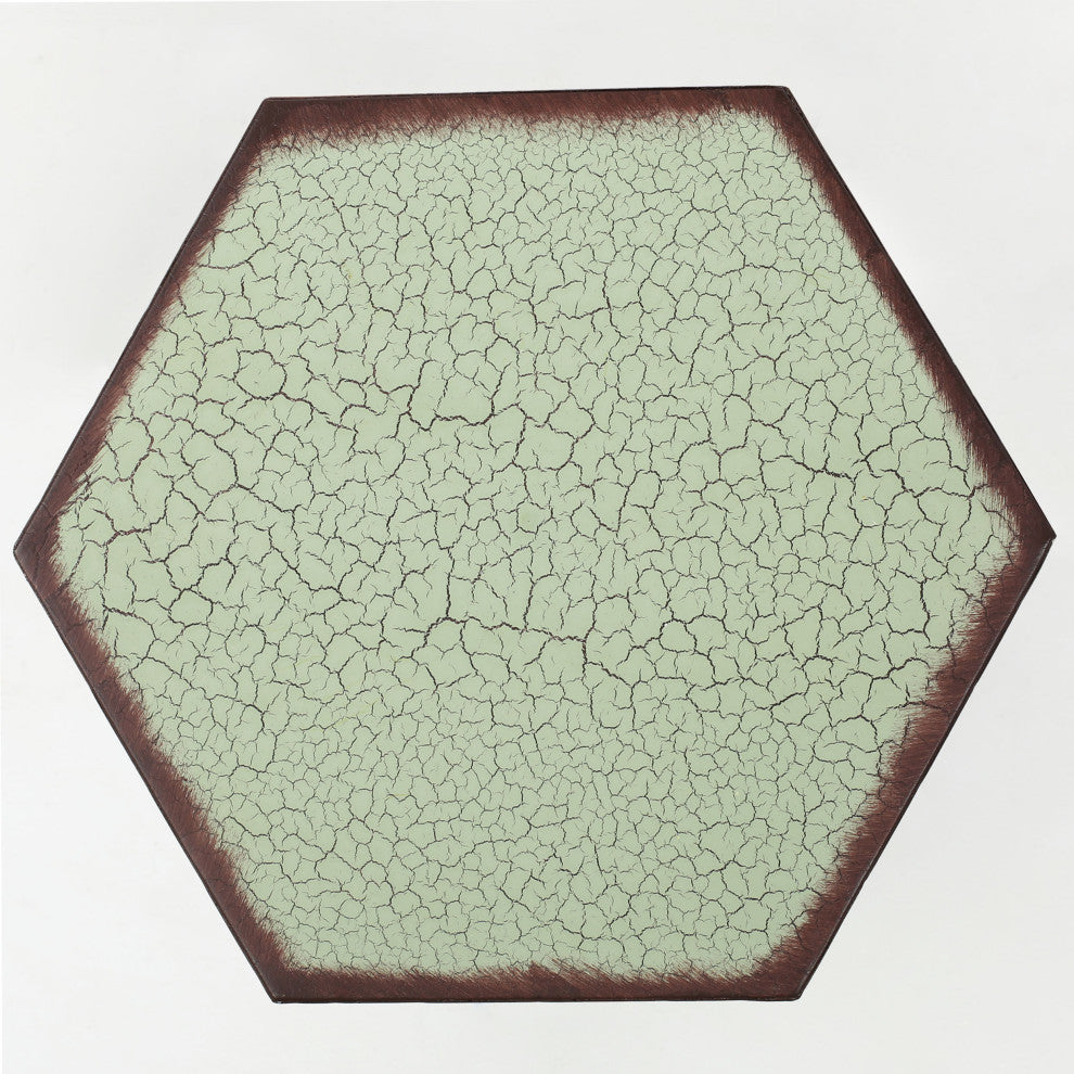 GDF Studio Wembaum Indoor 14 Inch Crackle Finish Sunburst Iron Side Table, Crackle Green