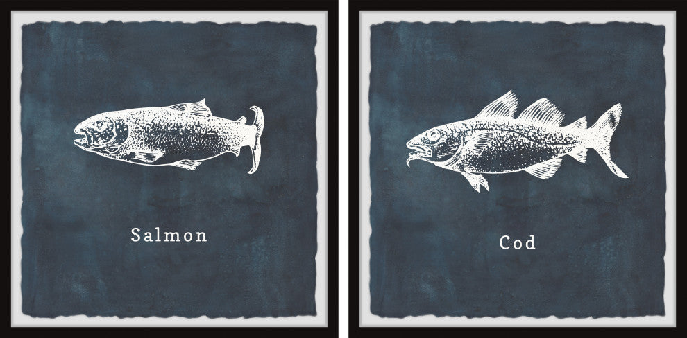Cod and Salmon Diptych, 2-Piece Set, 32x32 Panels