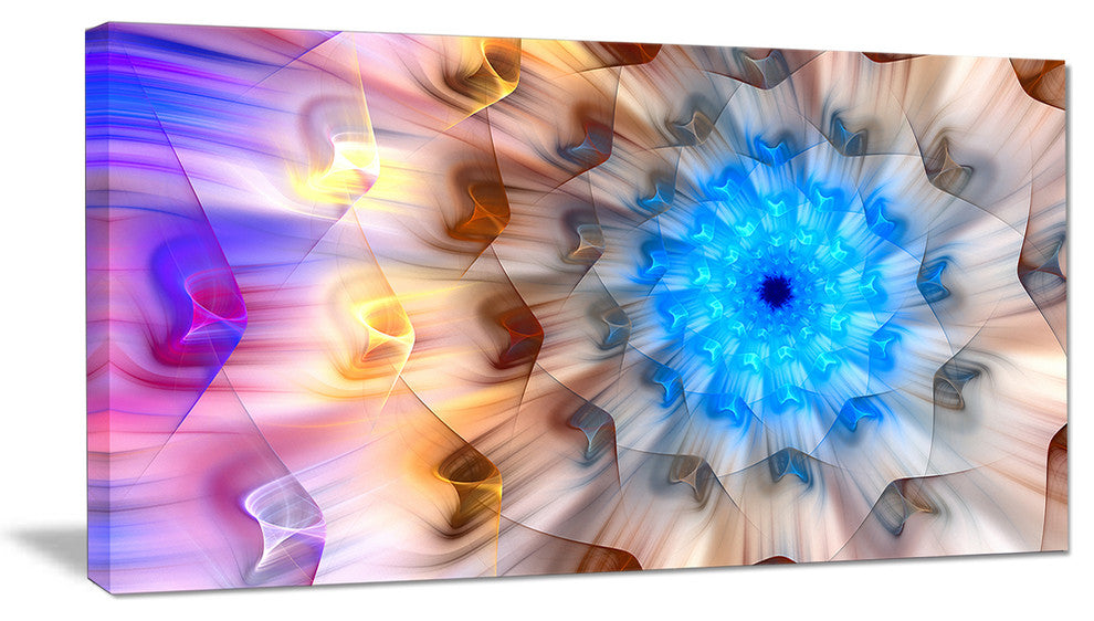 Blue Fractal Petals Dandelion, Large Floral Canvas Art Print, 60"x28"