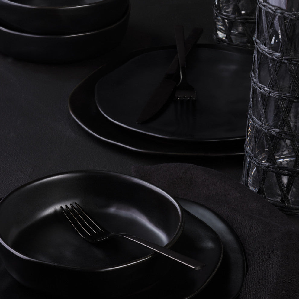 Stone by Mercer Project Hekonda Stoneware 32 Piece Dinnerware Set, Black