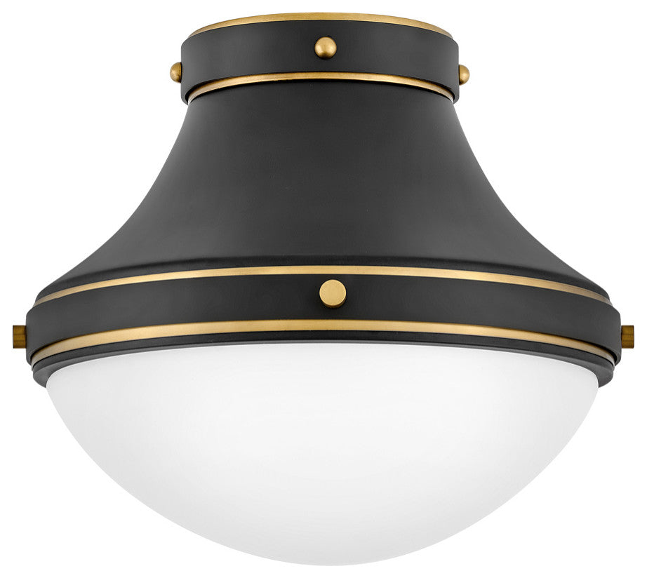 Hinkley 14" Oliver Small Flush Mount Ceiling Light, Black + Heritage Brass