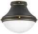 Hinkley 14" Oliver Small Flush Mount Ceiling Light, Black + Heritage Brass