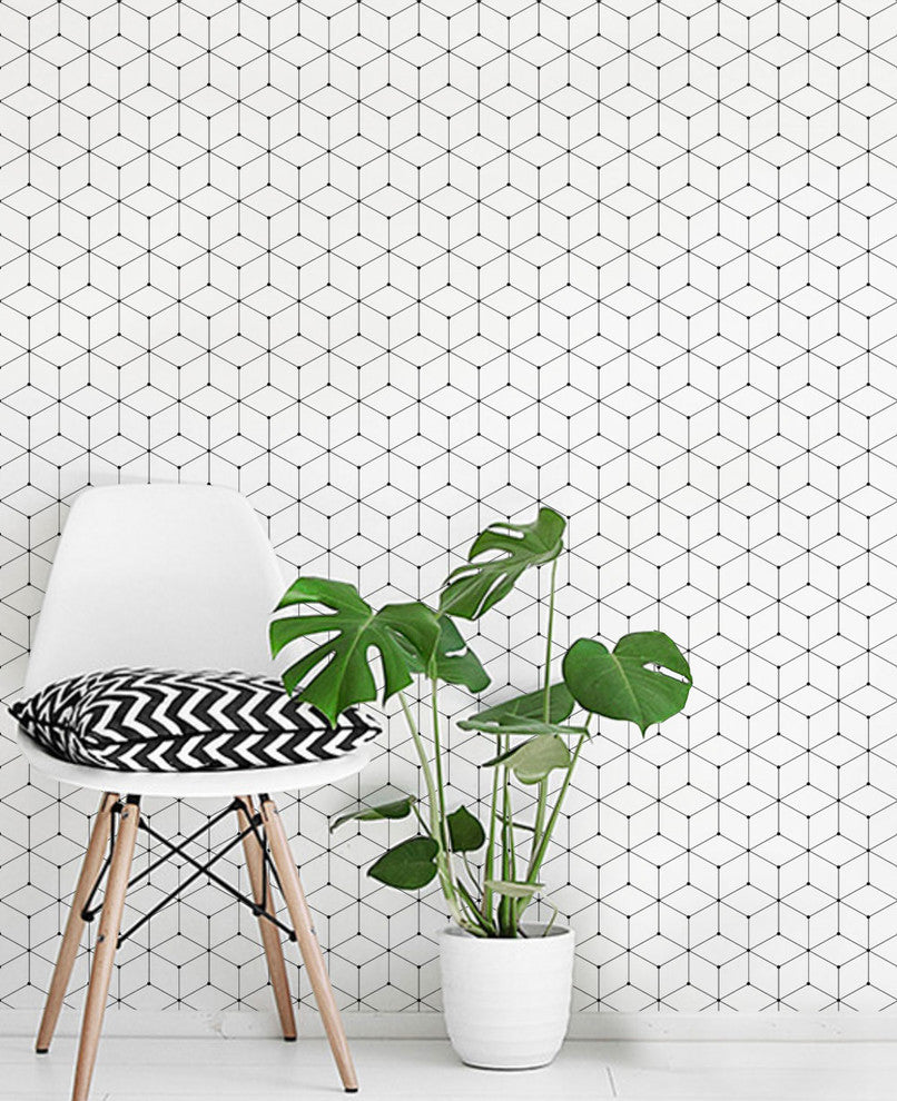 Geometric Cube Peel and Stick Vinyl Wallpaper, 24"w X 60"h