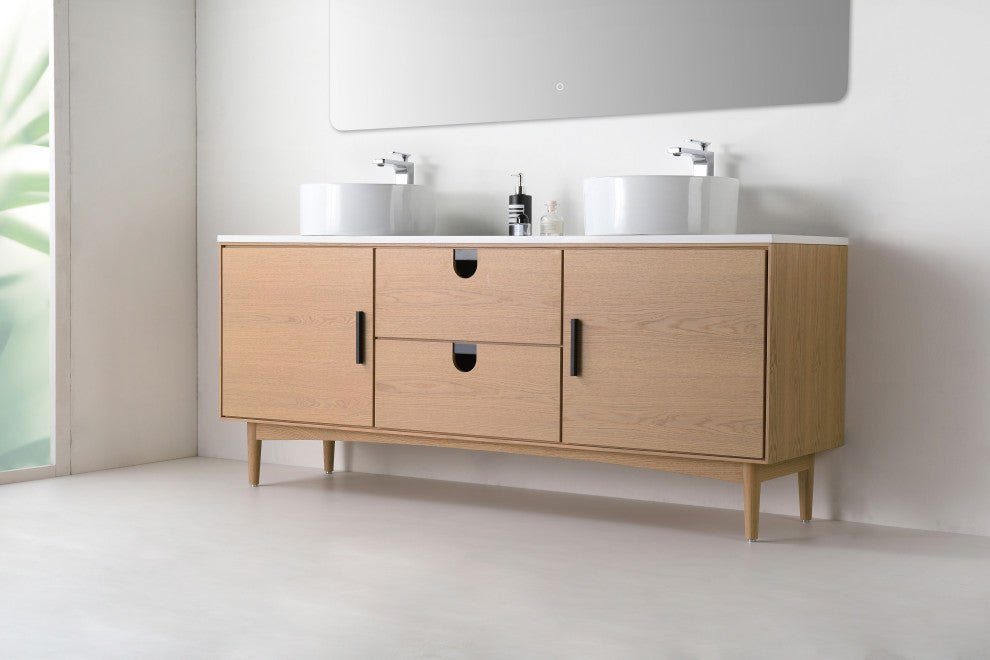 Newton Bath Vanity, Whitewash Oak, 72", Double Sink, Freestanding
