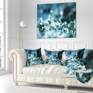 White Flowers On Blue Background Floral Throw Pillow, 18"x18"