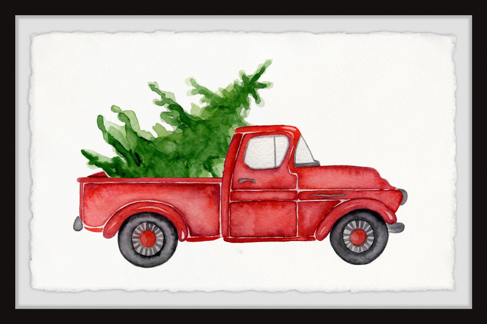 "Rustic Red Pine Truck" Framed Painting Print, 18x12
